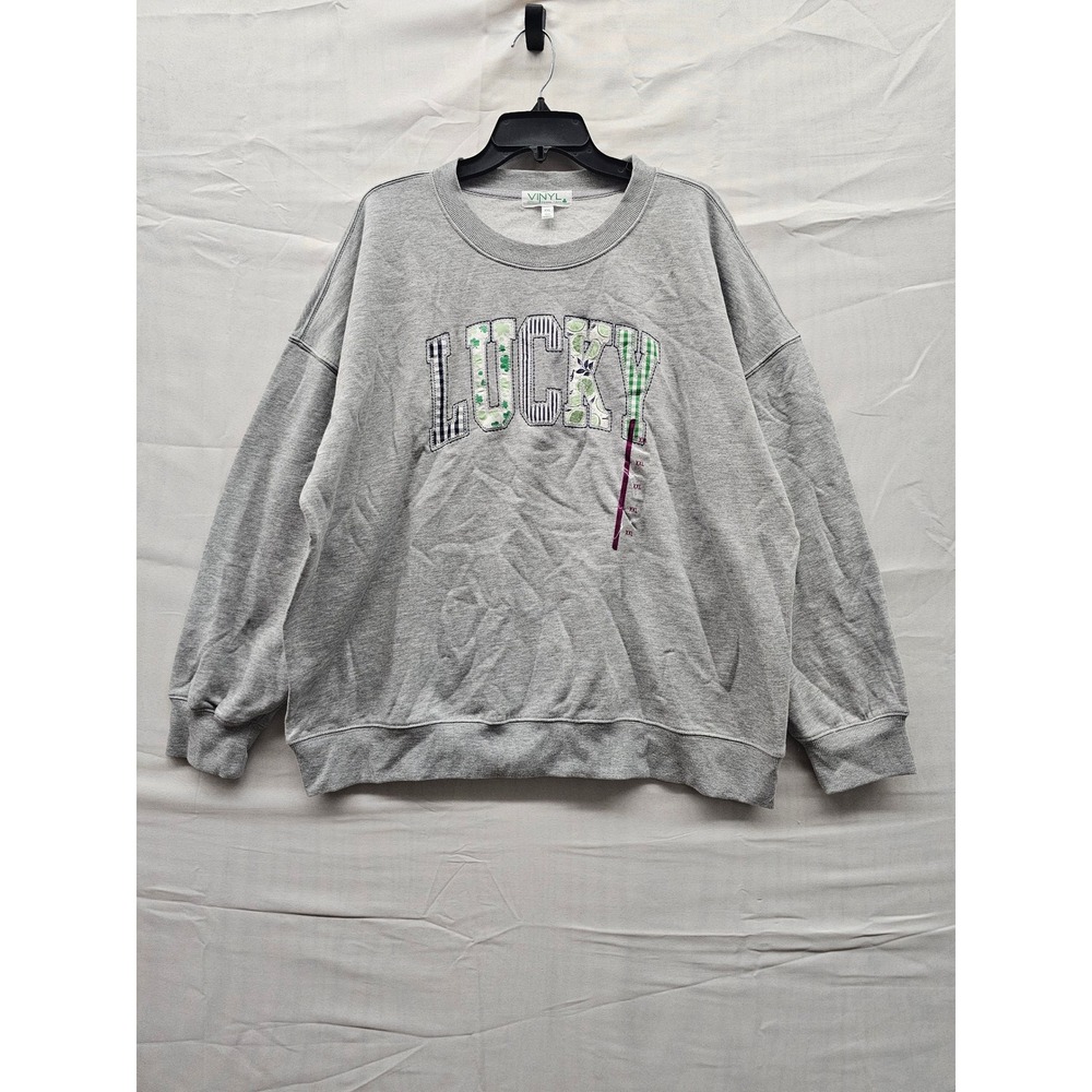 Vinyl Threads Mens‎ XXL Lucky St Patricks Day Sweatshirt Gray Heather NWT